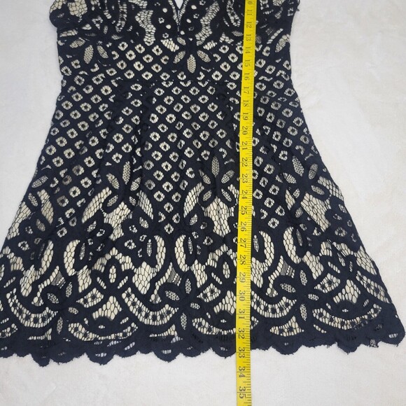 Free People One Million Lovers Black Lace Mini Dress Size 12 deep V strappy back - Picture 9 of 15